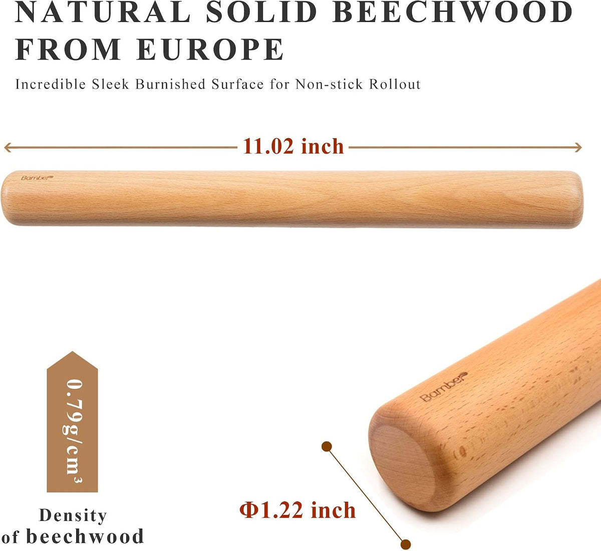 Mini Wood Rolling Pin for Baking Small Wooden Rolling Dowel Stick Dough Roller for Kids, 11'' by 1.2''
