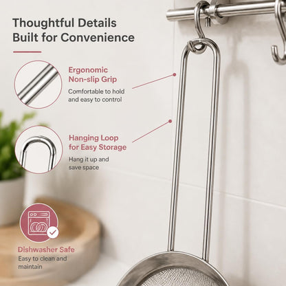 Fine Mesh Strainer Set of 2, 3.3 Inches Stainless Steel Tea Strainer