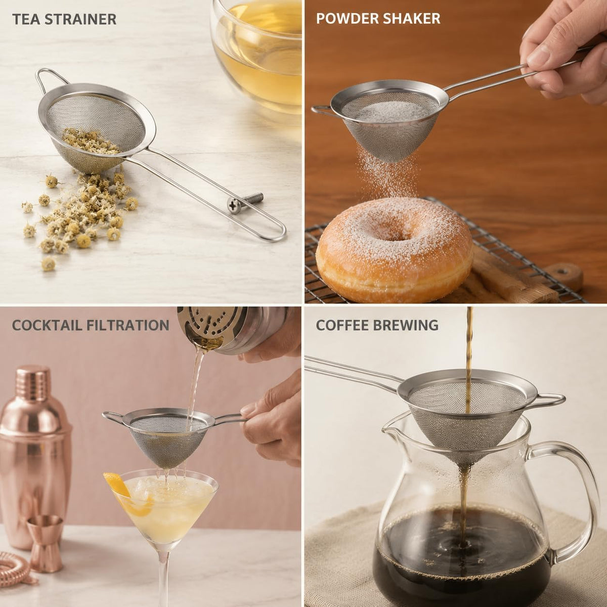 Fine Mesh Strainer Set of 2, 3.3 Inches Stainless Steel Tea Strainer