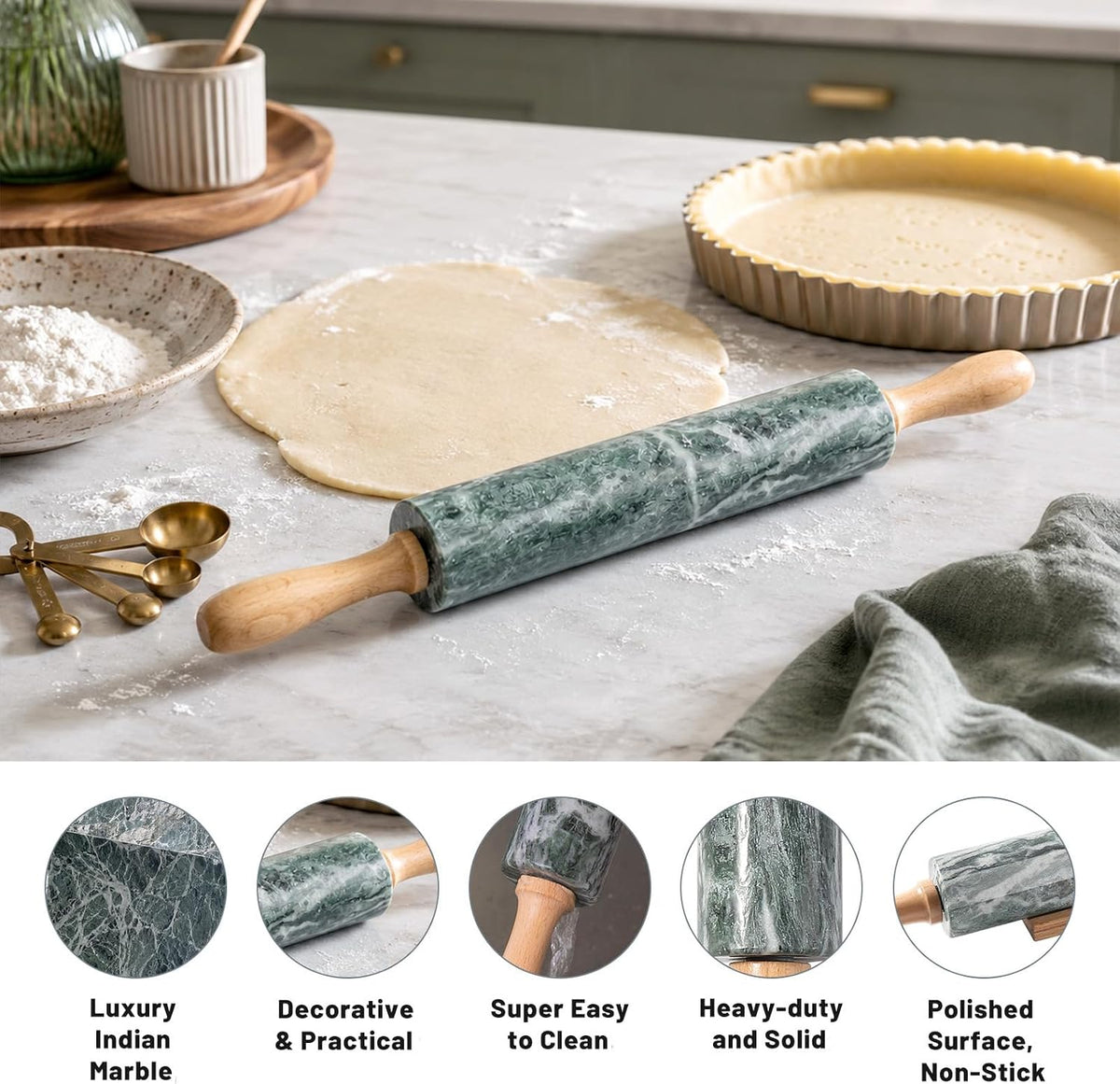 Marble Rolling Pin, Non-Stick Stone Dough Roller, Rolling Pin for Baking,Pasta, Dumpling, Ravioli, Fondant,Pie Crust, Kitchen Baking Pastry Tools