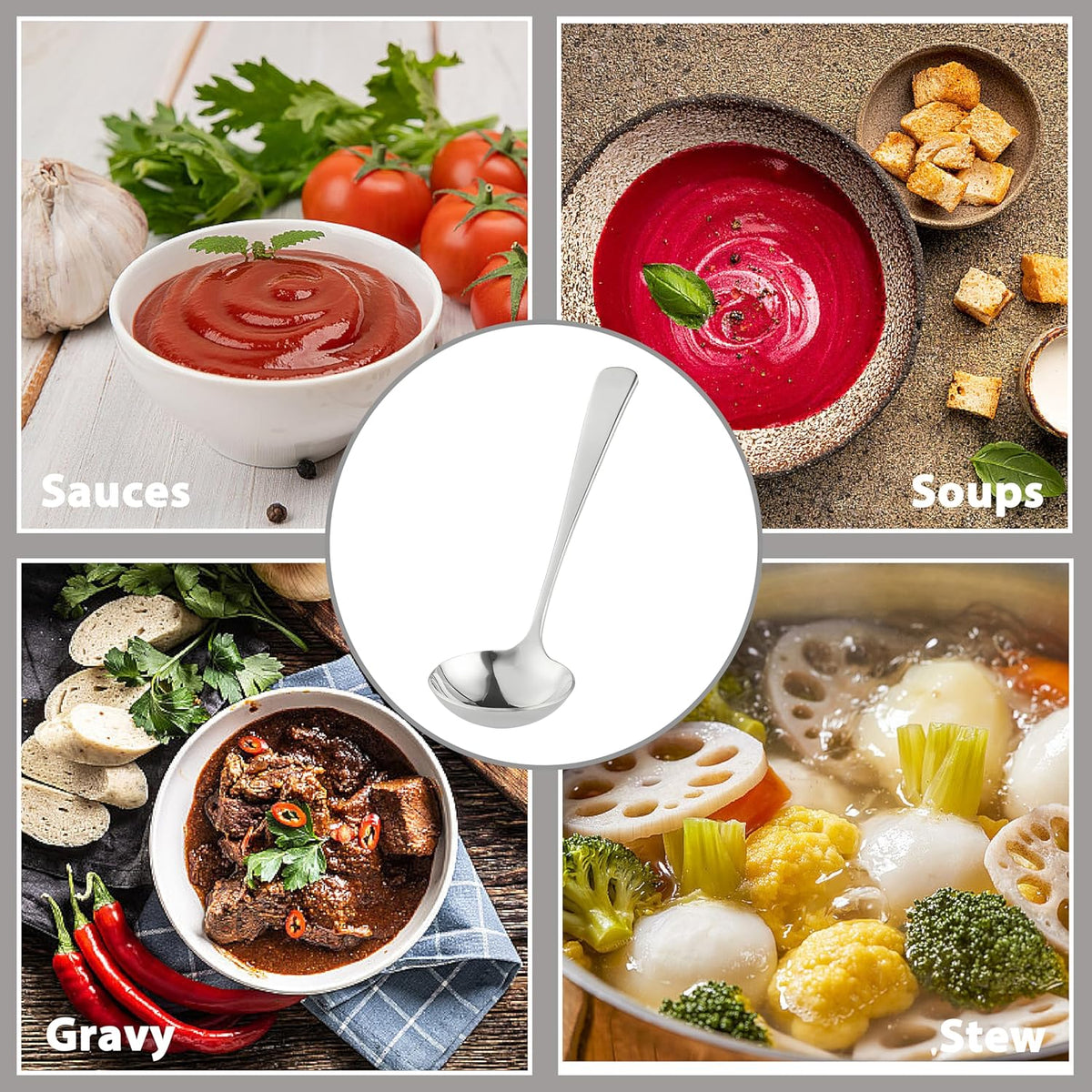 Small Ladle for Serving, 7.8 Inch 18/10 Stainless Steel Mini Gravy Ladle for Soup, Sauce and Gravy, Sturdy and Anti-corrosion, Dishwasher Safe