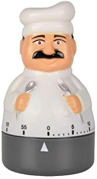 Jayron Chef Kitchen Timer, 60-Minute Mechanical Wind-Up Countdown Timer | Figure in white coat and hat, battery-free rotary dial, marked scale, end bell, baking, pasta, tea, coffee, meal prep