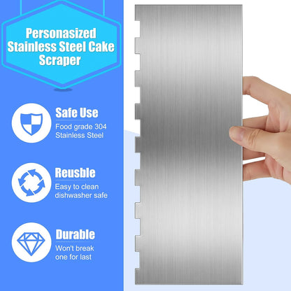 4 Pieces Stainless Steel Cake Ice Scraper Metal Smoother Large Double Sided Patterned Edge Stripe 9 Inch Metal Cake Decorating Comb for Icing Mousse Butter Cream Decoration, 4 Styles