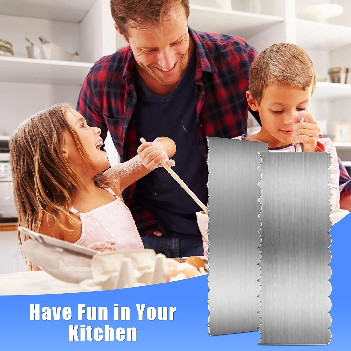 4 Pieces Stainless Steel Cake Ice Scraper Metal Smoother Large Double Sided Patterned Edge Stripe 9 Inch Metal Cake Decorating Comb for Icing Mousse Butter Cream Decoration, 4 Styles