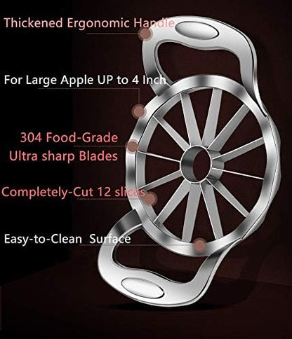 Apple Slicer and Corer 【UPGRADED】Apple Cutter Stainless Steel Heavy Duty Kitchen Gadgets- Extra Large Decorer Tools - 12 Slices Wedger Ultra Sharp