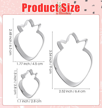 Strawberry Cookie Cutter, 3 PCS Fruit Cookie Cutters Set - 3 Sizes (3.5", 2.5", 1.5") Stainless Steel Baking Tools for Cookies, Biscuit Dough & Fondant - Durable, Fun & Professional Bakeware