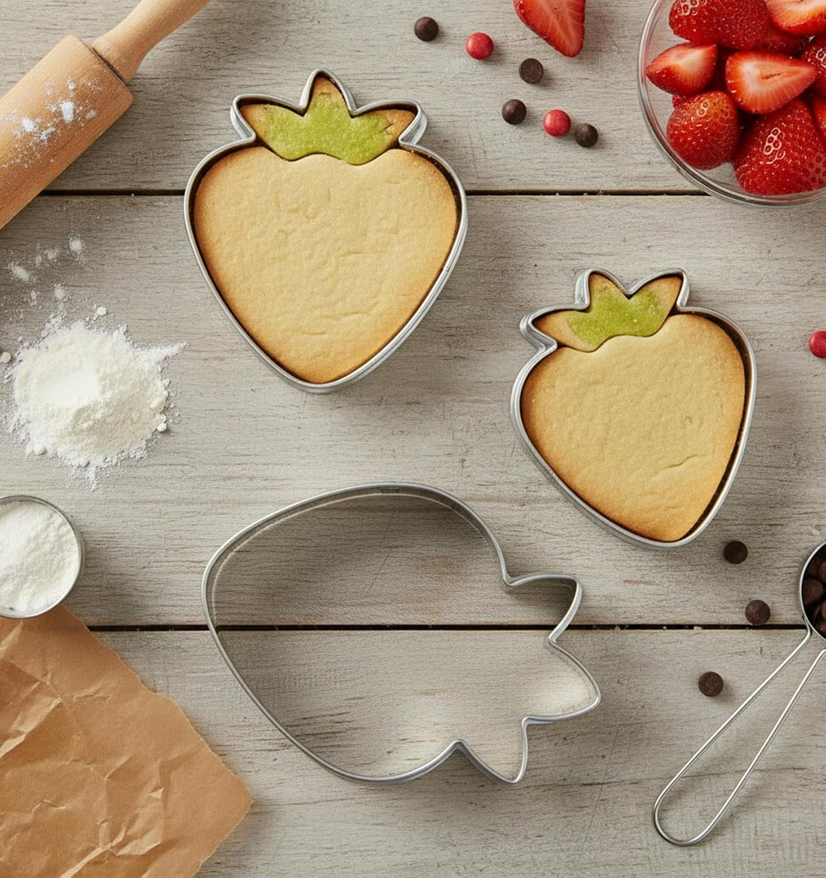 Strawberry Cookie Cutter, 3 PCS Fruit Cookie Cutters Set - 3 Sizes (3.5", 2.5", 1.5") Stainless Steel Baking Tools for Cookies, Biscuit Dough & Fondant - Durable, Fun & Professional Bakeware