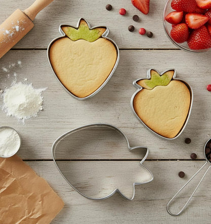 Strawberry Cookie Cutter, 3 PCS Fruit Cookie Cutters Set - 3 Sizes (3.5", 2.5", 1.5") Stainless Steel Baking Tools for Cookies, Biscuit Dough & Fondant - Durable, Fun & Professional Bakeware