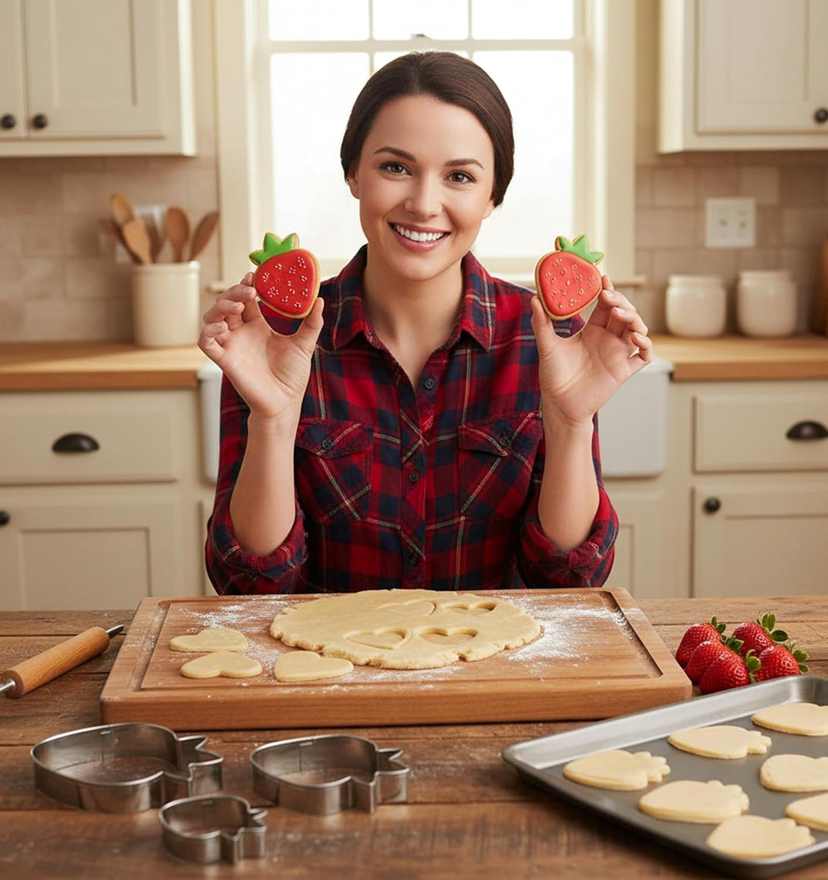 Strawberry Cookie Cutter, 3 PCS Fruit Cookie Cutters Set - 3 Sizes (3.5", 2.5", 1.5") Stainless Steel Baking Tools for Cookies, Biscuit Dough & Fondant - Durable, Fun & Professional Bakeware