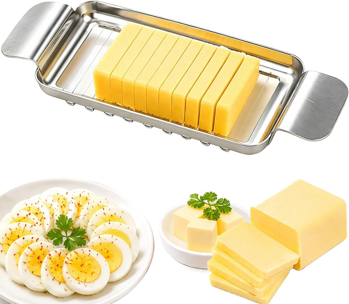 Cheese Slicer and Butter Cutter, 304 Stainless Steel Wire | Multifunctional Cheese Slicers for Block Cheesees, Handheld Butters Slicers Cutter, for Egg Slicing, Dishwasher Safe