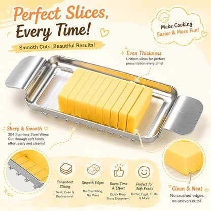 Cheese Slicer and Butter Cutter, 304 Stainless Steel Wire | Multifunctional Cheese Slicers for Block Cheesees, Handheld Butters Slicers Cutter, for Egg Slicing, Dishwasher Safe