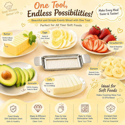 Cheese Slicer and Butter Cutter, 304 Stainless Steel Wire | Multifunctional Cheese Slicers for Block Cheesees, Handheld Butters Slicers Cutter, for Egg Slicing, Dishwasher Safe