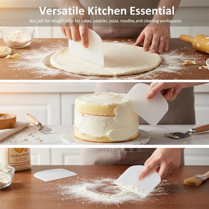 4 PCS Plastic Bench Scraper, White Flexible Bench Scraper Food-Safe Bread Scrapers Multipurpose Dough Scrapers for Cutting Bread Doughs Cake Fondant