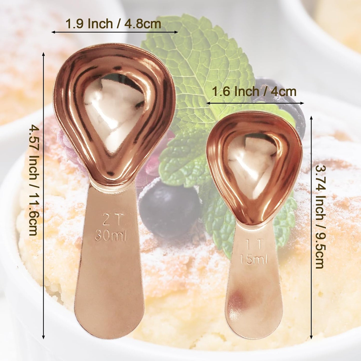 2 Packs Stainless Steel Coffee Scoop Set, 15ml Tablespoon with 30ml Spoon, Short Handle Spoon for Coffee, Tea, Sugar, Protein & Milk Powder (Rose Gold)
