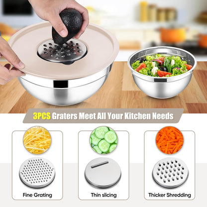 Stainless Steel Mixing Bowls with Lids Set, 5-Piece, Khaki