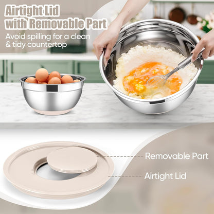Stainless Steel Mixing Bowls with Lids Set, 5-Piece, Khaki