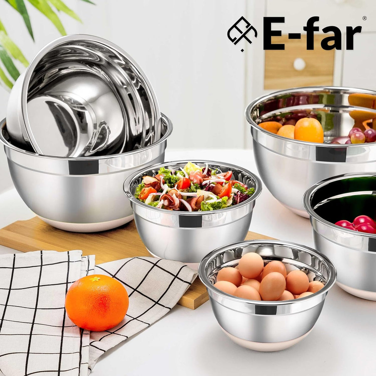 Stainless Steel Mixing Bowls with Lids Set, 5-Piece, Khaki