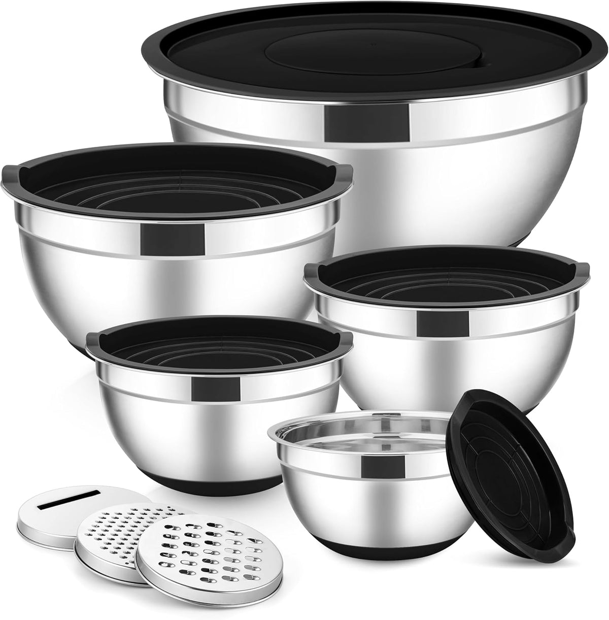 Stainless Steel Mixing Bowls with Lids Set, 5-Piece, Khaki