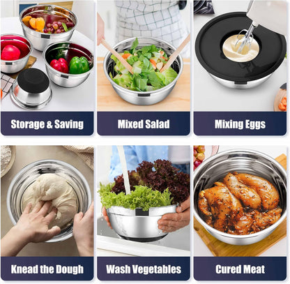 Stainless Steel Mixing Bowls with Lids Set, 5-Piece, Khaki