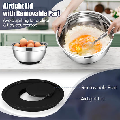 Stainless Steel Mixing Bowls with Lids Set, 5-Piece, Khaki
