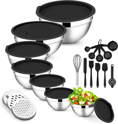Stainless Steel Mixing Bowls with Lids Set, 5-Piece, Khaki
