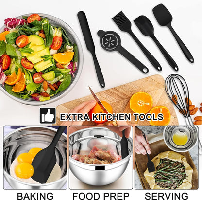 Stainless Steel Mixing Bowls with Lids Set, 5-Piece, Khaki