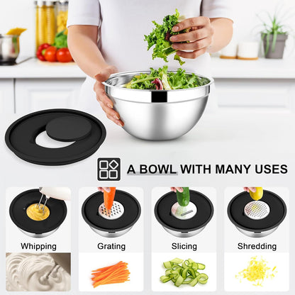Stainless Steel Mixing Bowls with Lids Set, 5-Piece, Khaki