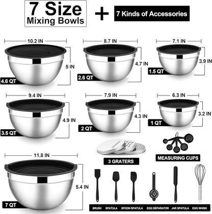 Stainless Steel Mixing Bowls with Lids Set, 5-Piece, Khaki