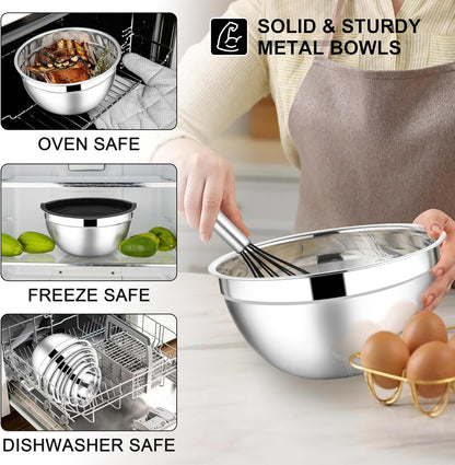 Stainless Steel Mixing Bowls with Lids Set, 5-Piece, Khaki