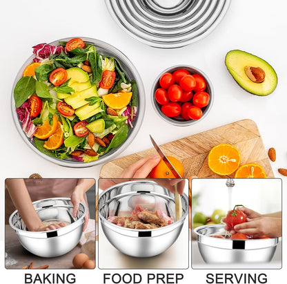 Stainless Steel Mixing Bowls with Lids Set, 5-Piece, Khaki