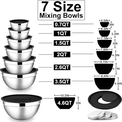 Stainless Steel Mixing Bowls with Lids Set, 5-Piece, Khaki