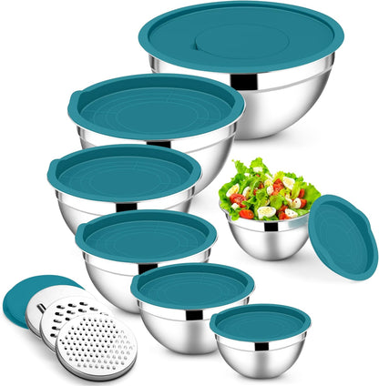 Stainless Steel Mixing Bowls with Lids Set, 5-Piece, Khaki