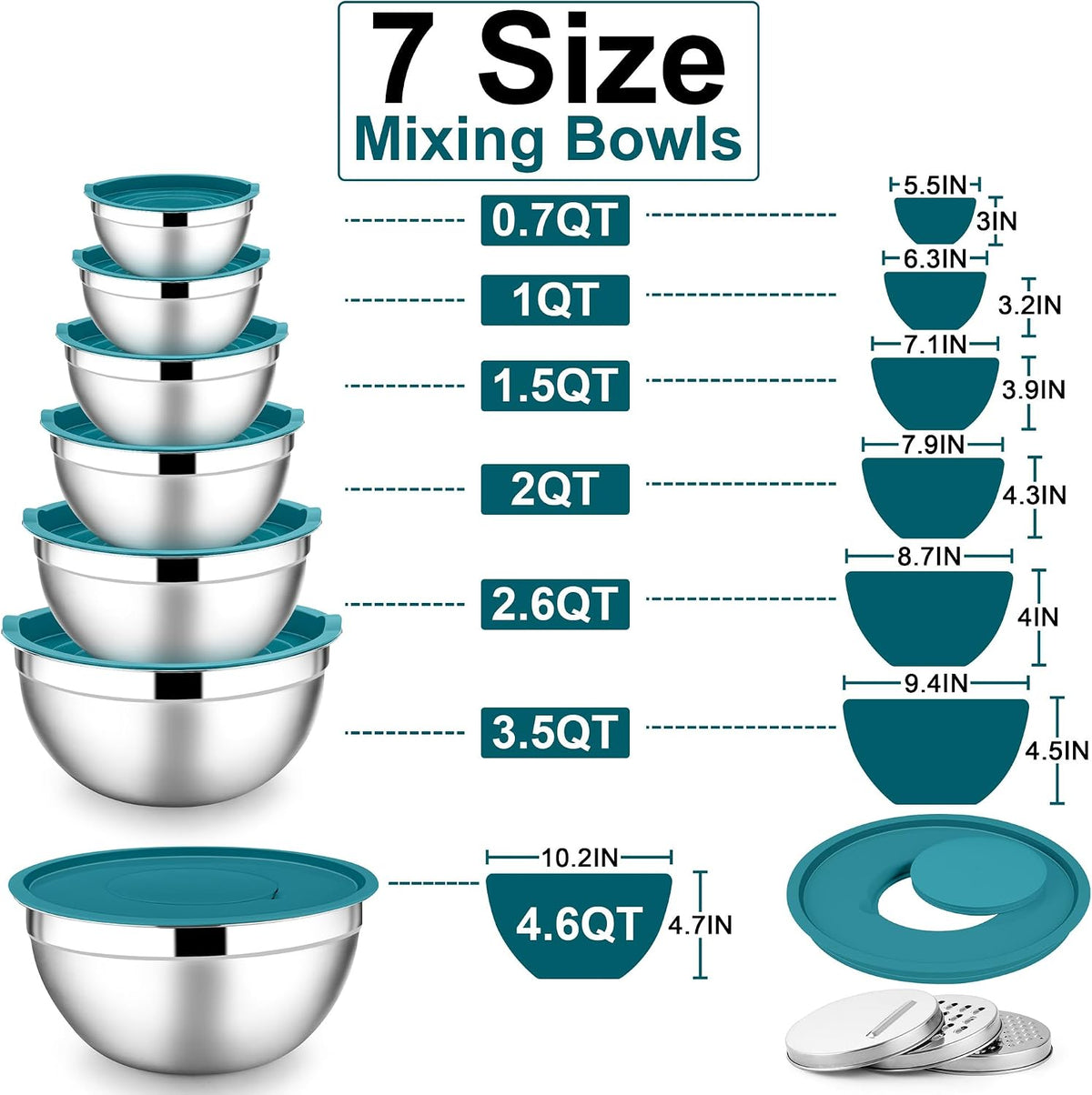 Stainless Steel Mixing Bowls with Lids Set, 5-Piece, Khaki