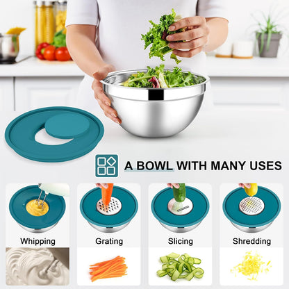 Stainless Steel Mixing Bowls with Lids Set, 5-Piece, Khaki