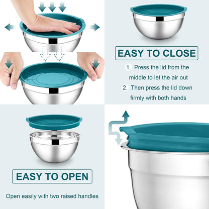 Stainless Steel Mixing Bowls with Lids Set, 5-Piece, Khaki