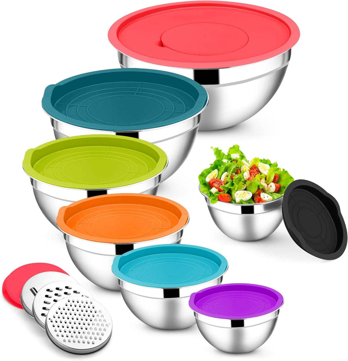 Stainless Steel Mixing Bowls with Lids Set, 5-Piece, Khaki