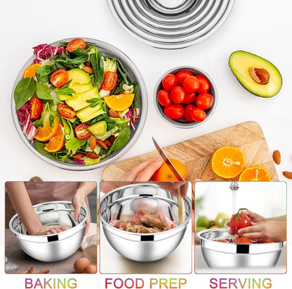 Stainless Steel Mixing Bowls with Lids Set, 5-Piece, Khaki