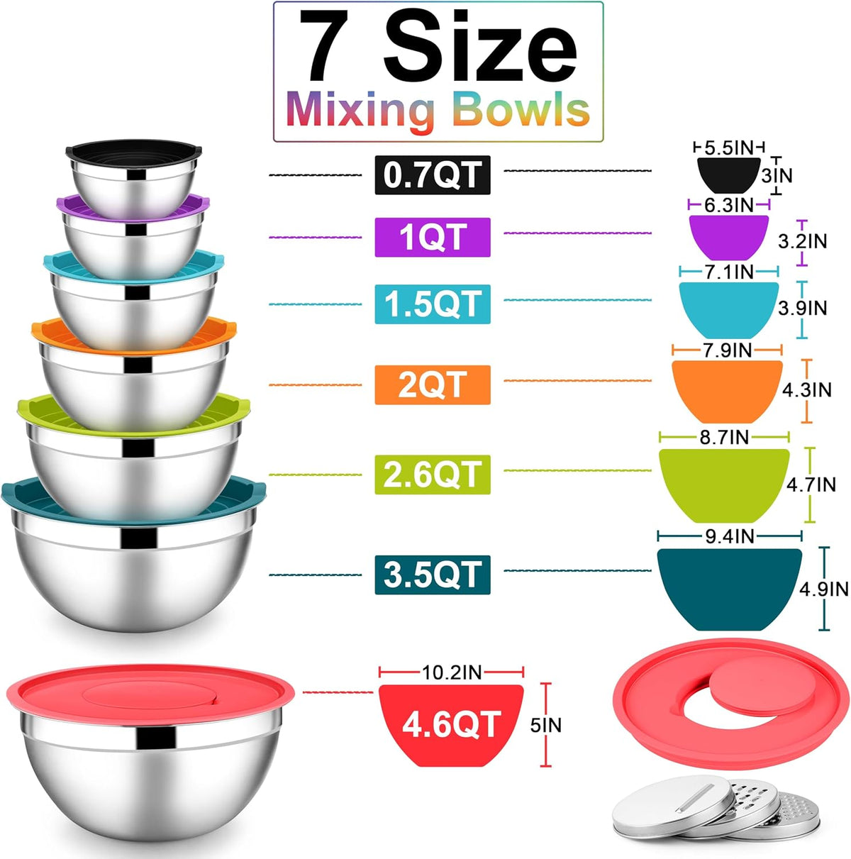 Stainless Steel Mixing Bowls with Lids Set, 5-Piece, Khaki
