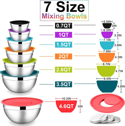 Stainless Steel Mixing Bowls with Lids Set, 5-Piece, Khaki