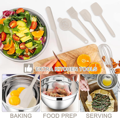 Stainless Steel Mixing Bowls with Lids Set, 5-Piece, Khaki