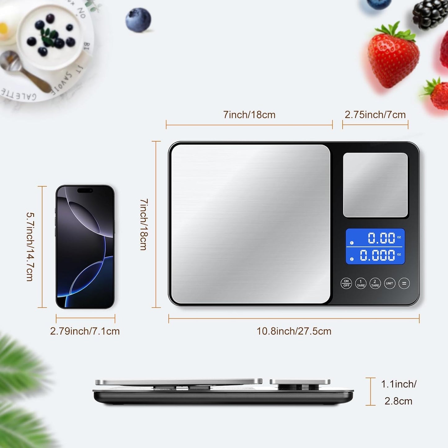 0.001oz/33lbs Dual Platform Food Kitchen Scales Digital Weight Grams and Ounces, Two Precisions Kitchen Scale for Sourdough Bread, Baking and Cooking with 7 Units Tare, Accumulation Functions