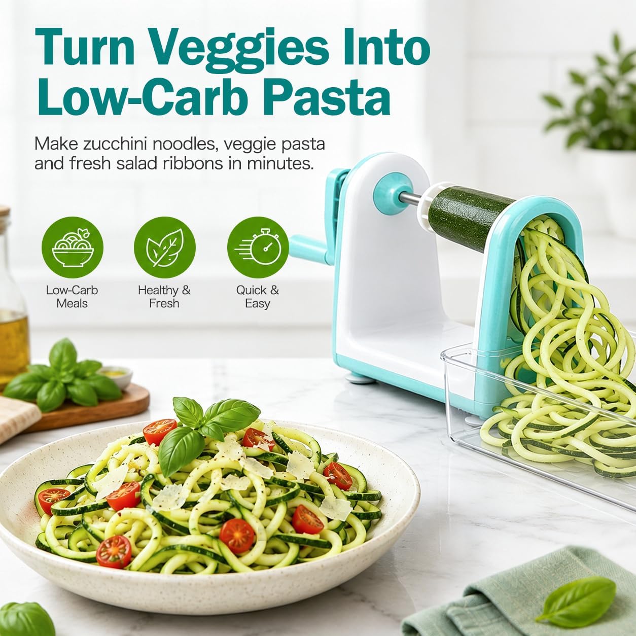 Zucchini Noodle Maker Spaghetti Spiralizer - 5 Blades Vegetable Slicer for Veggie Noodles and Curly Chips