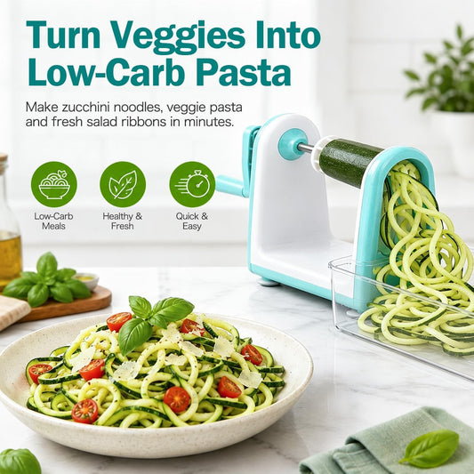 Zucchini Noodle Maker Spaghetti Spiralizer - 5 Blades Vegetable Slicer for Veggie Noodles and Curly Chips