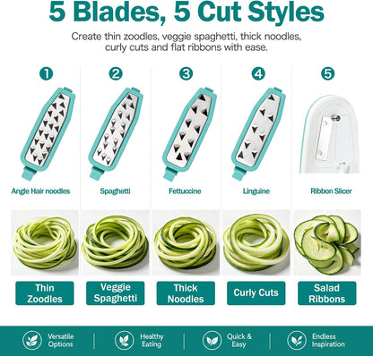Zucchini Noodle Maker Spaghetti Spiralizer - 5 Blades Vegetable Slicer for Veggie Noodles and Curly Chips