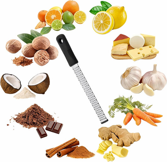 Stainless Steel Lemon Zester Grater with Handle, 12 Inch, Food Grade Kitchen Tool for Cheese, Garlic, Ginger, Chocolate, Citrus