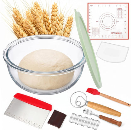 7 Pcs 4.7 Quart Large Glass Bowl for Sourdough Bread Starter Mixing Bowl for Sourdough Bread with Lid Sour Dough Baking Supplies Clear Proofing Container Sour dough Making Tool