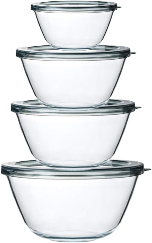 Glass Mixing Bowls with Lids, 4 Packs Glass Bowl Set, Nesting Bowls for Meal Prep, Food Storage, Bowls For Cooking, Baking, BPA-Free, 0.8/1.7/2.9/4.8 Qt