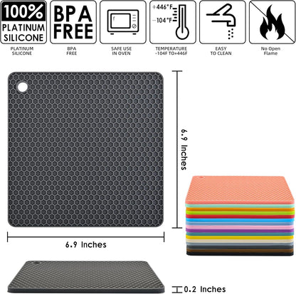 Silicone Trivets Mats Set, Silicone Hot Pads Pot Mat for Countertop, Trivet Pads Heat Resistant, Table Placemats, Square Small Drying Mats, 4 Pack, Black Trivets