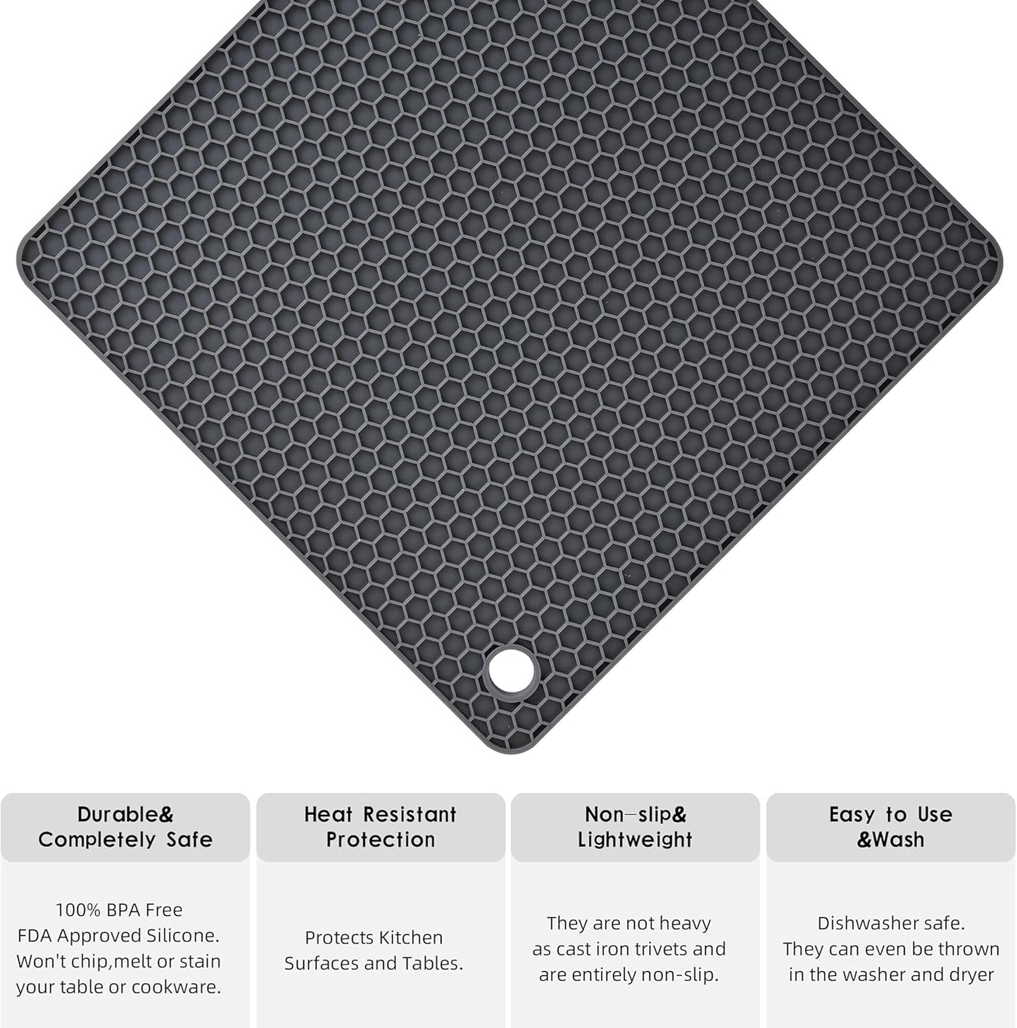 Silicone Trivets Mats Set, Silicone Hot Pads Pot Mat for Countertop, Trivet Pads Heat Resistant, Table Placemats, Square Small Drying Mats, 4 Pack, Black Trivets