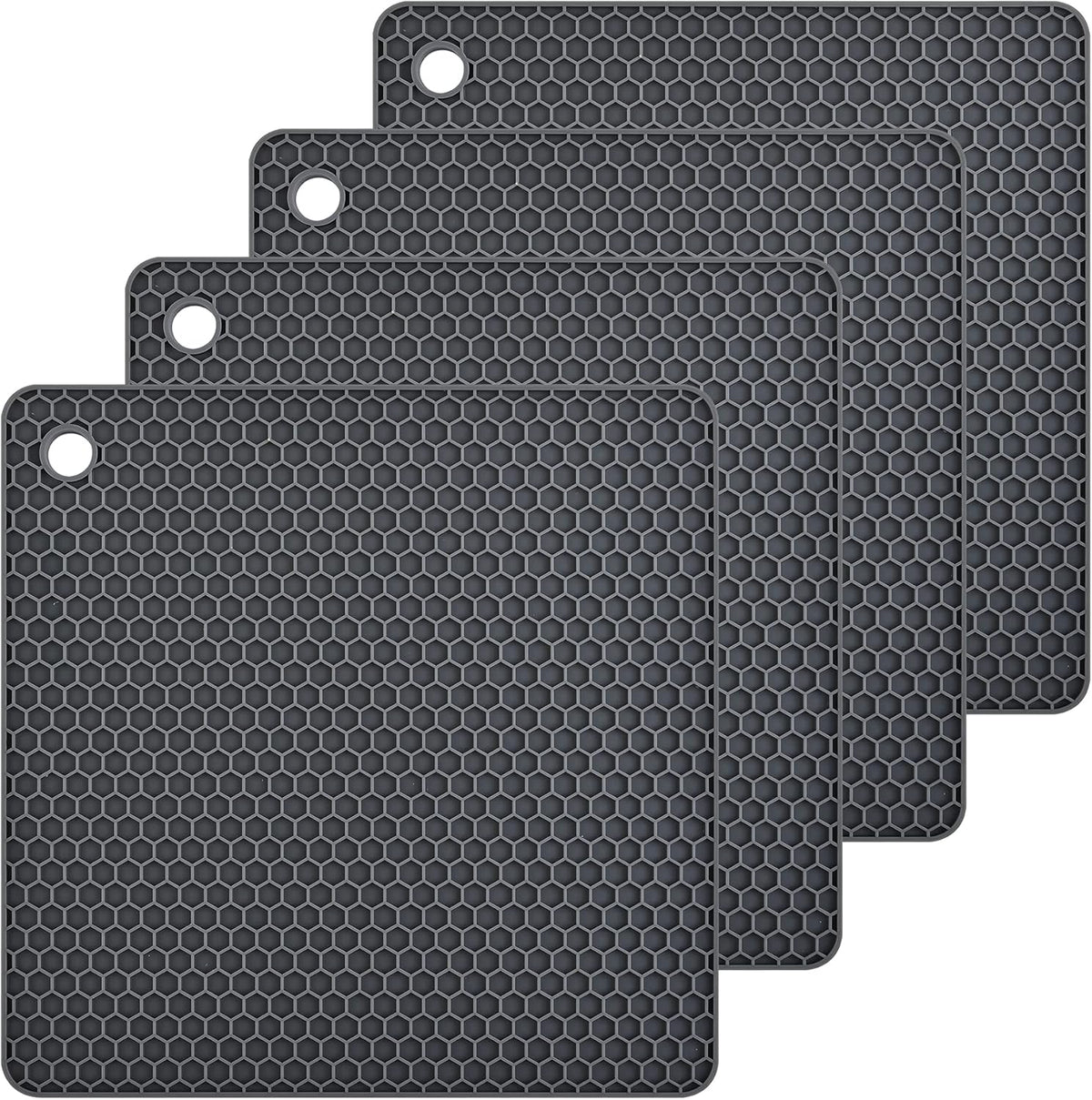 Silicone Trivets Mats Set, Silicone Hot Pads Pot Mat for Countertop, Trivet Pads Heat Resistant, Table Placemats, Square Small Drying Mats, 4 Pack, Black Trivets